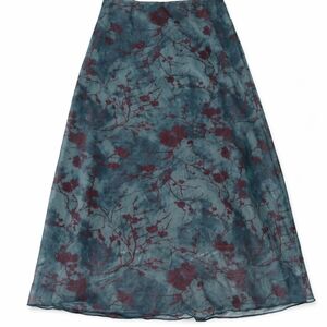 Cider Teal Floral Sheer Midi Skirt Medium Boho Cottagecore A-Line